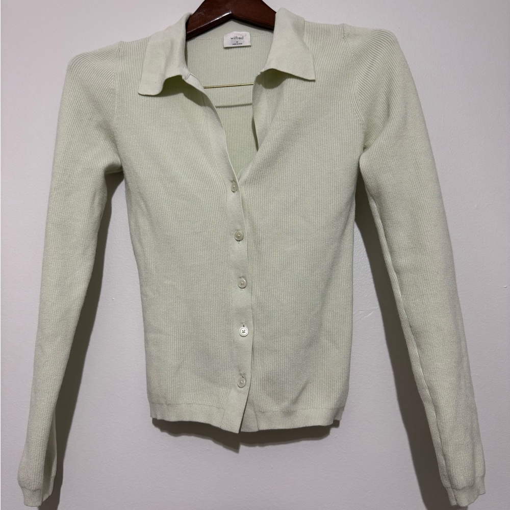 Wilfred  Artizia Light Mint Ribbed Button-Front Collared Cardigan Size Medium